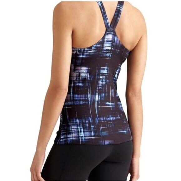 Athleta Blue Plaid Optimism Tank with Built in Bra - Picture 2 of 9